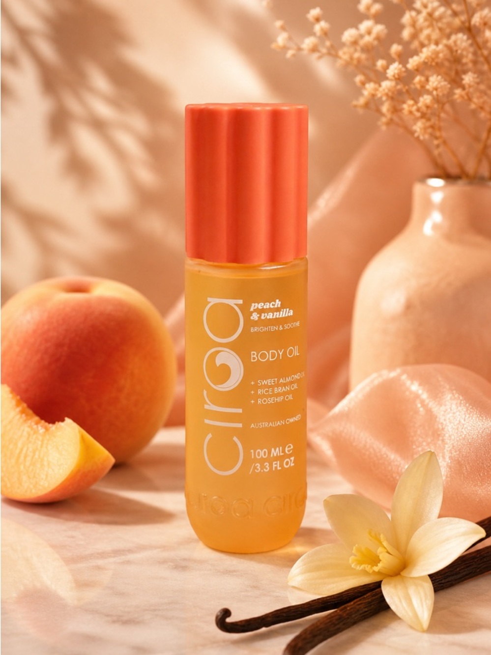 Ciroa Peach Vanilla Body Oil Brighten & Soothe 100 mL / 3.3 fl oz. Sweet Almond